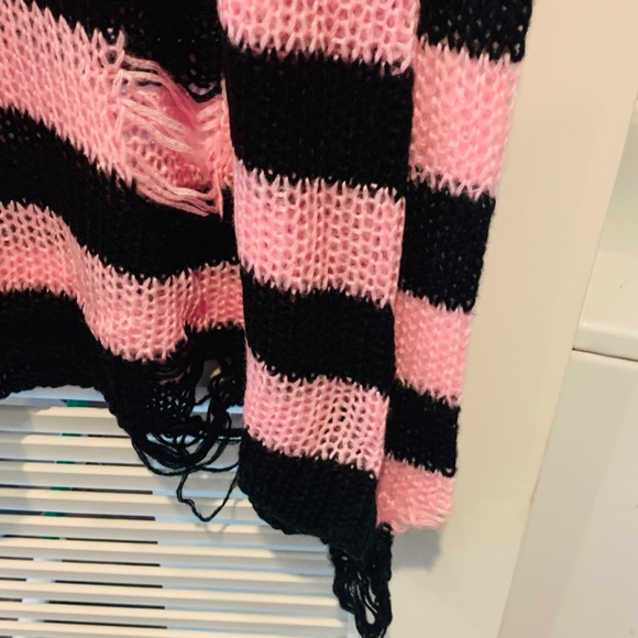 Widow Pink/Black Distressed Knit Sweater - Picture 5 of 10